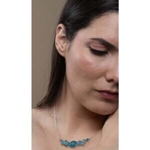 Mosaico Hand Made Sterling Silver Crystal & Silver Bold Geometric Round Necklace